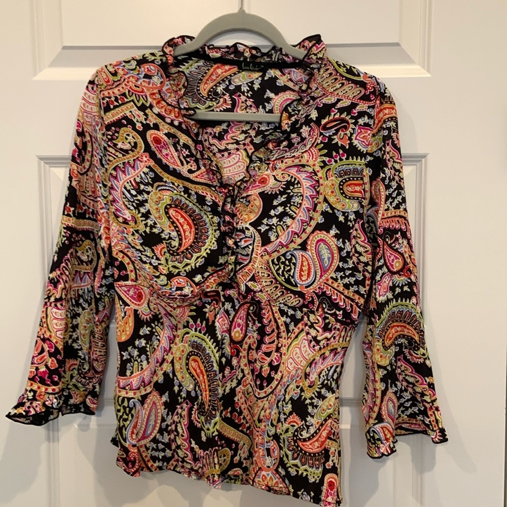 Women’s Loco Lindo Ruffley Rayon Blouse Sz M